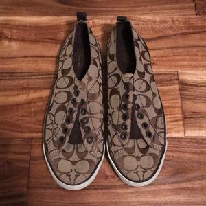 Coach brown and tan slip on shoes